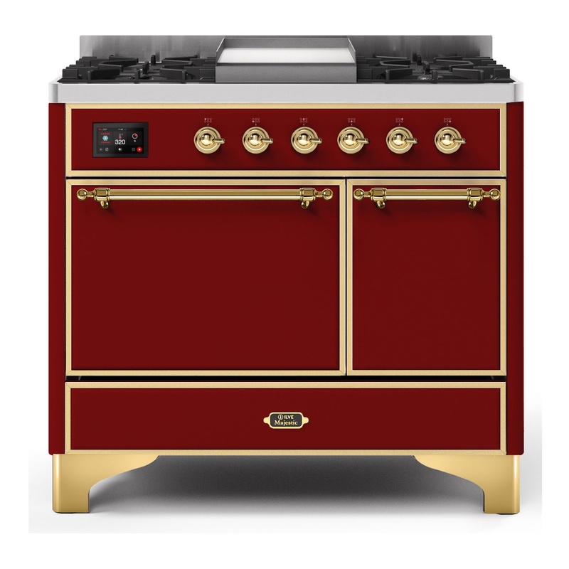 ILVE UMD10FDQNS3BUGLP Majestic II 40" Dual Fuel Range (Liquid Propane, Solid Door, Burgundy, Brass)