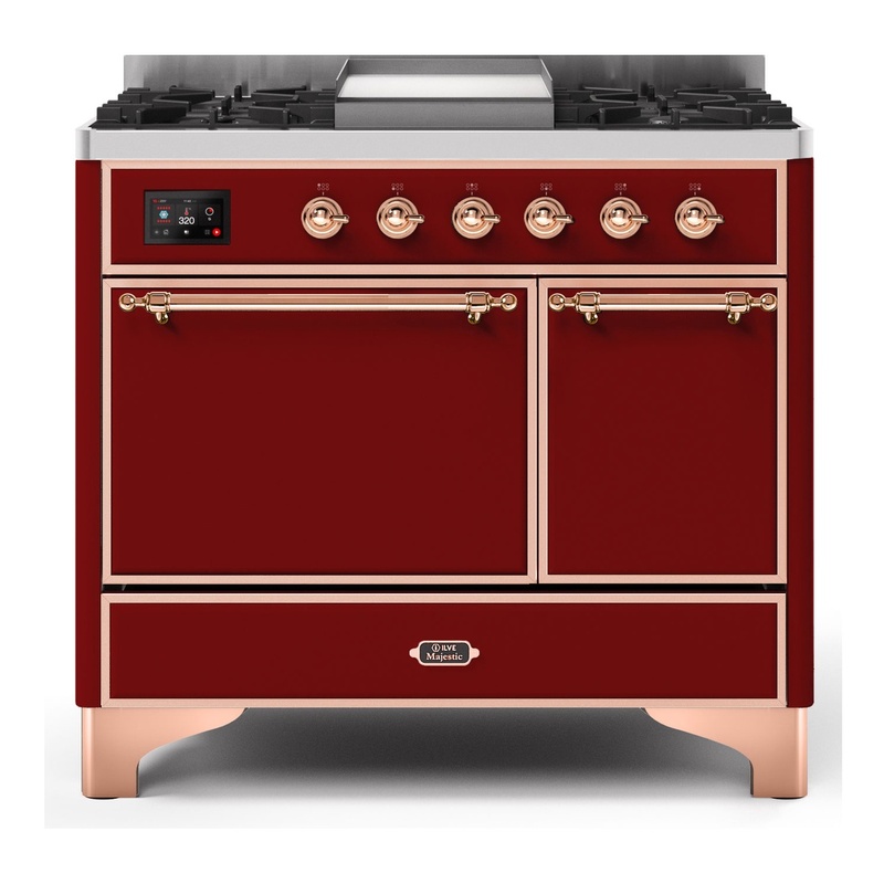 ILVE UMD10FDQNS3BUPLP Majestic II 40" Dual Fuel Range (Liquid Propane, Solid Door, Burgundy, Copper)