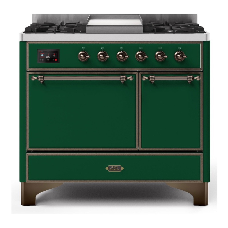 ILVE UMD10FDQNS3EGBLP Majestic II 40" Dual Fuel Range (Liquid Propane, Solid Door, Emerald Green, Burnished)