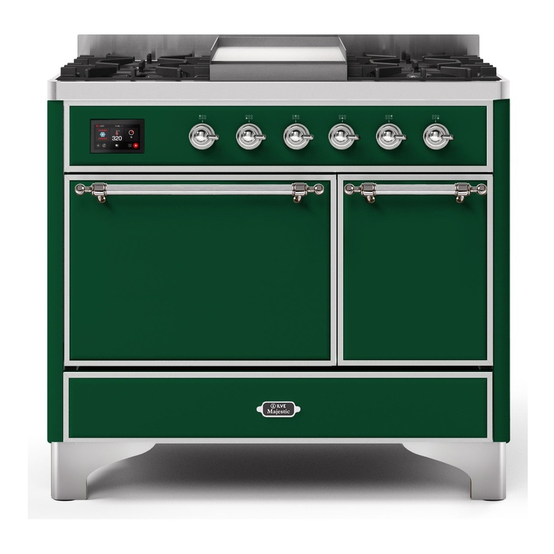 ILVE UMD10FDQNS3EGCLP Majestic II 40" Dual Fuel Range (Liquid Propane, Solid Door, Emerald Green, Chrome)