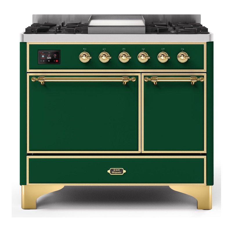 ILVE UMD10FDQNS3EGGLP Majestic II 40" Dual Fuel Range (Liquid Propane, Solid Door, Emerald Green, Brass)