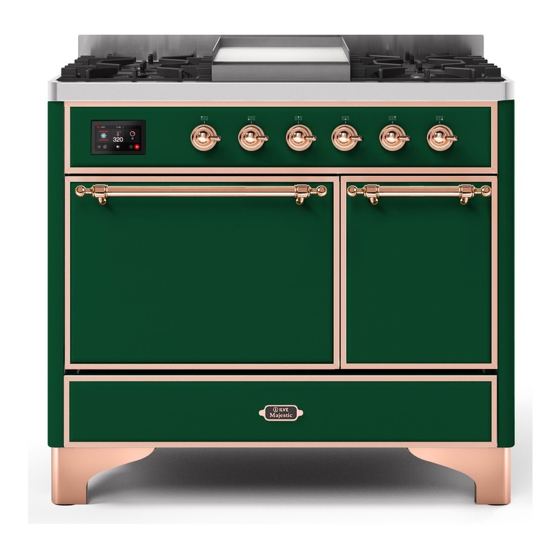 ILVE UMD10FDQNS3EGPLP Majestic II 40" Dual Fuel Range (Liquid Propane, Solid Door, Emerald Green, Copper)