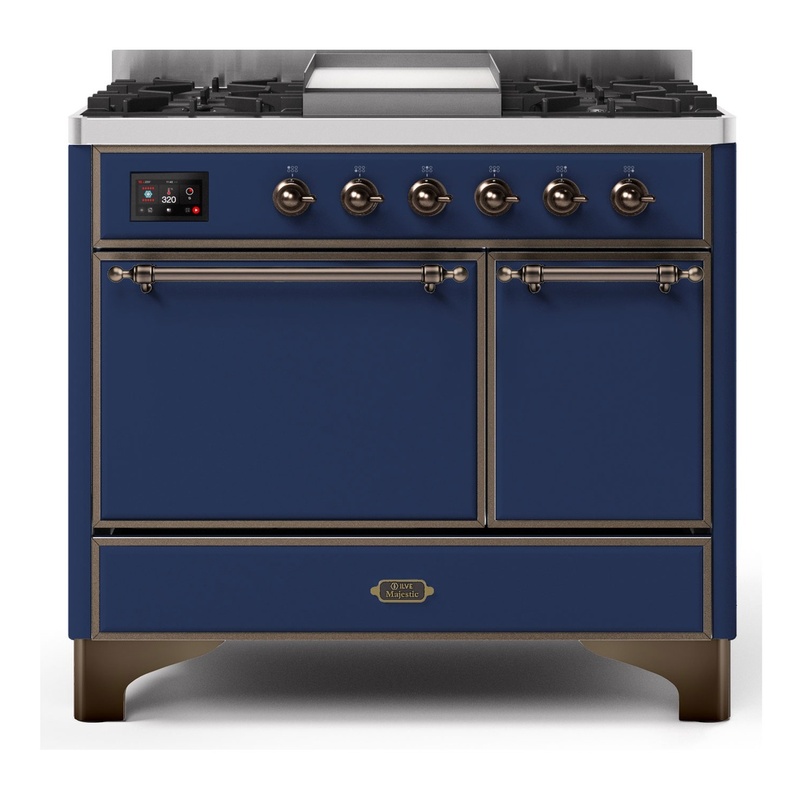 ILVE UMD10FDQNS3MBBLP Majestic II 40" Dual Fuel Range (Liquid Propane, Solid Door, Midnight Blue, Burnished)