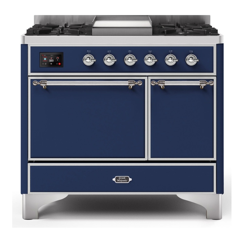 ILVE UMD10FDQNS3MBCLP Majestic II 40" Dual Fuel Range (Liquid Propane, Solid Door, Midnight Blue, Chrome)