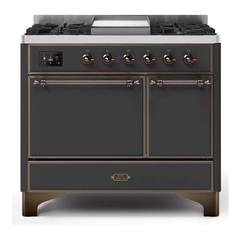 ILVE UMD10FDQNS3MGBLP Majestic II 40" Dual Fuel Range (Liquid Propane, Solid Door, Graphite Matte, Burnished)