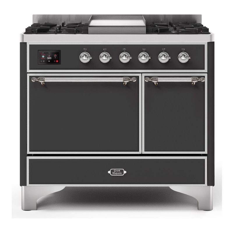 ILVE UMD10FDQNS3MGCLP Majestic II 40" Dual Fuel Range (Liquid Propane, Solid Door, Graphite Matte, Chrome)