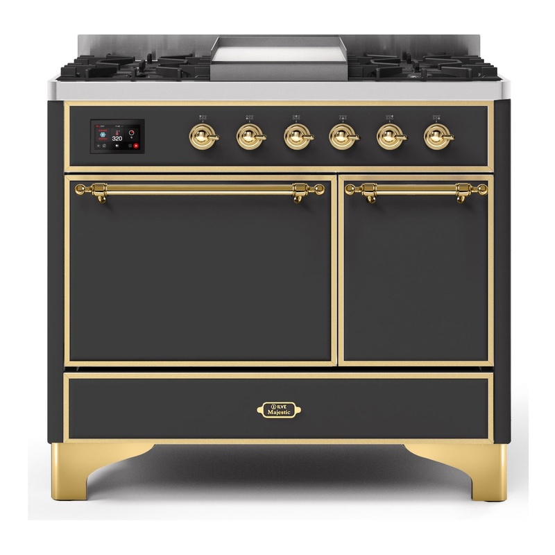 ILVE UMD10FDQNS3MGGLP Majestic II 40" Dual Fuel Range (Liquid Propane, Solid Door, Graphite Matte, Brass)