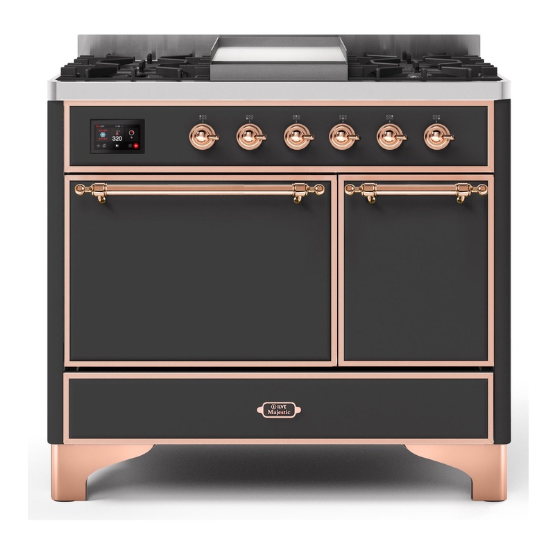 ILVE UMD10FDQNS3MGPLP Majestic II 40" Dual Fuel Range (Liquid Propane, Solid Door, Graphite Matte, Copper)