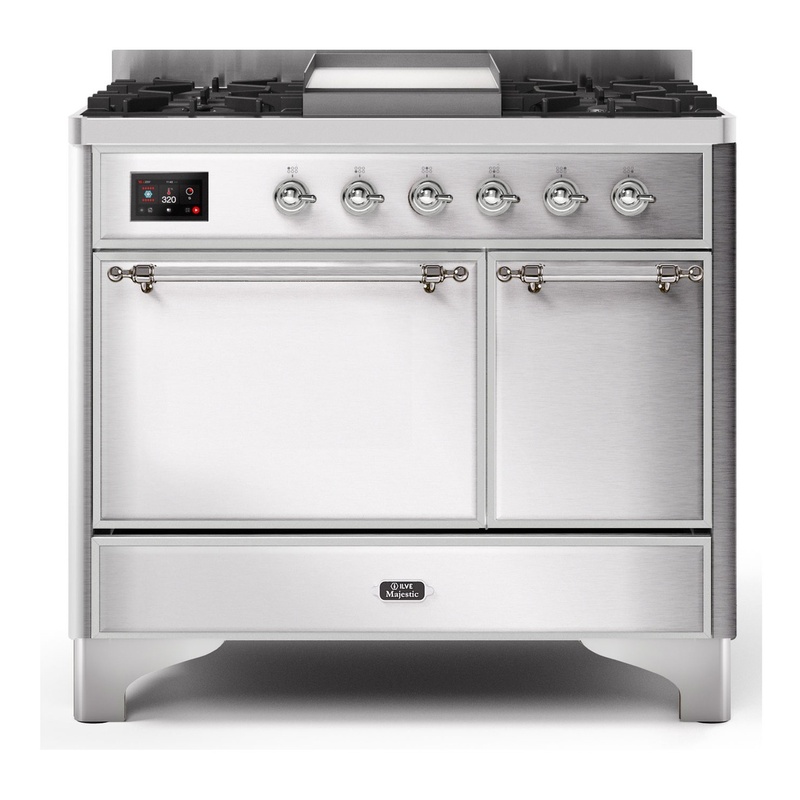 ILVE UMD10FDQNS3SSCLP Majestic II 40" Dual Fuel Range (Liquid Propane, Solid Door, Stainless Steel, Chrome)