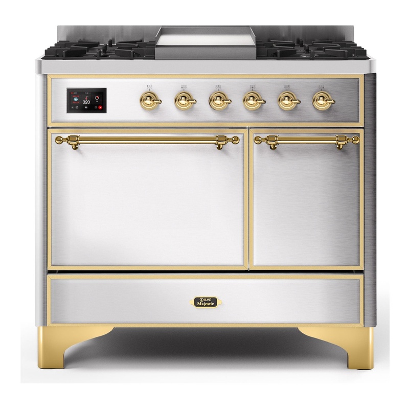 ILVE UMD10FDQNS3SSGLP Majestic II 40" Dual Fuel Range (Liquid Propane, Solid Door, Stainless Steel, Brass)