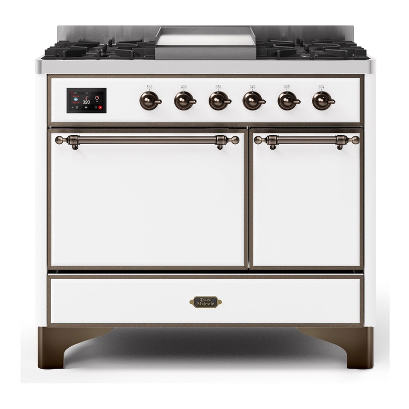 ILVE UMD10FDQNS3WHBLP Majestic II 40" Dual Fuel Range (Liquid Propane, Solid Door, White, Burnished)