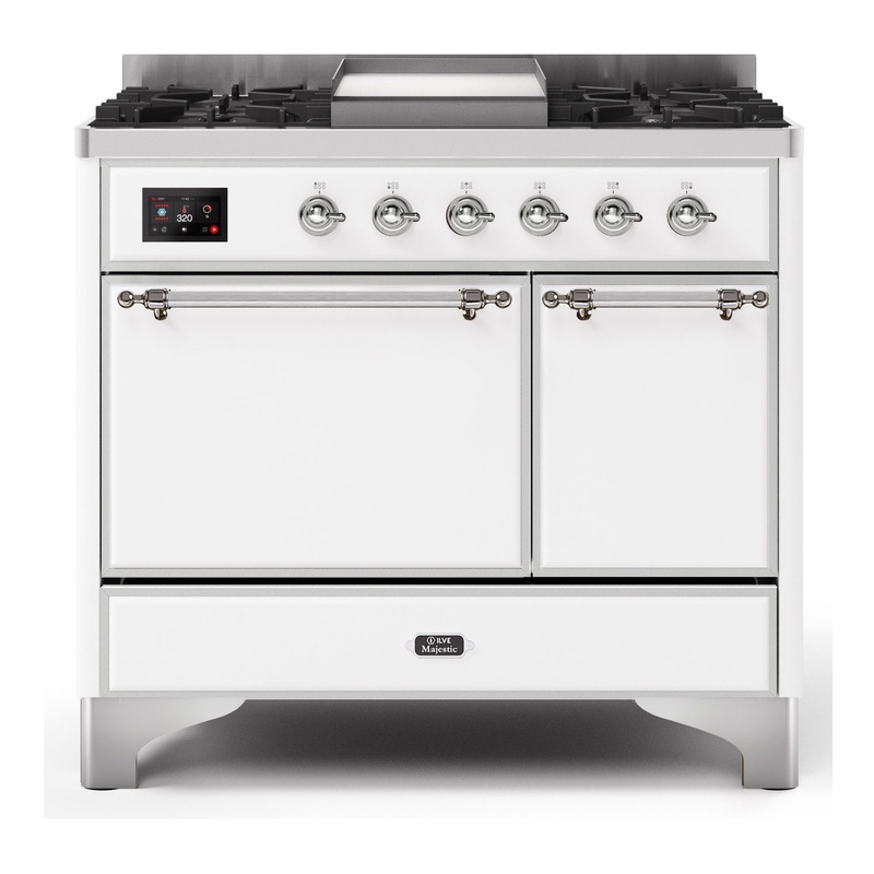 ILVE UMD10FDQNS3WHCLP Majestic II 40" Dual Fuel Range (Liquid Propane, Solid Door, White, Chrome)