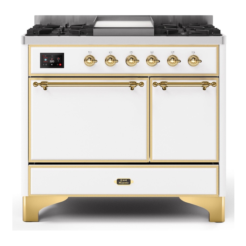 ILVE UMD10FDQNS3WHGLP Majestic II 40" Dual Fuel Range (Liquid Propane, Solid Door, White, Brass)