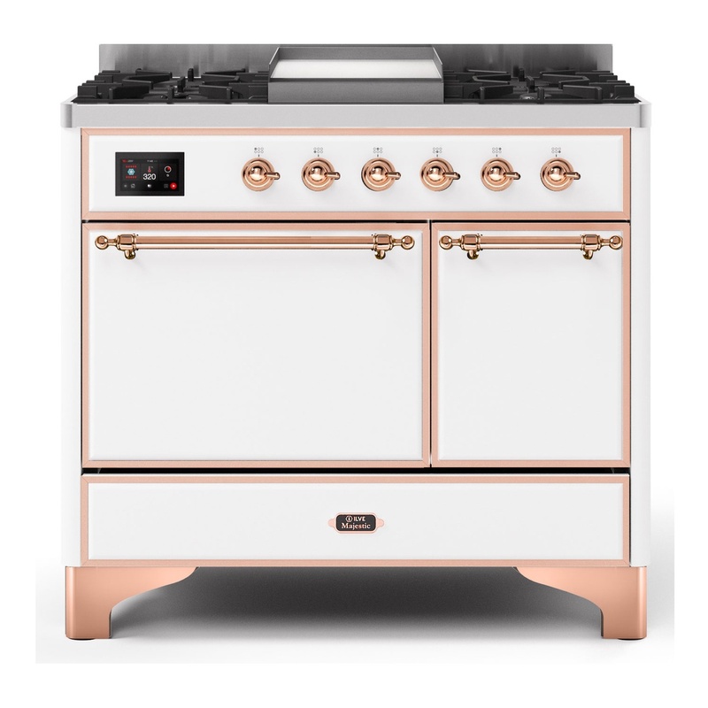 ILVE UMD10FDQNS3WHPLP Majestic II 40" Dual Fuel Range (Liquid Propane, Solid Door, White, Copper)