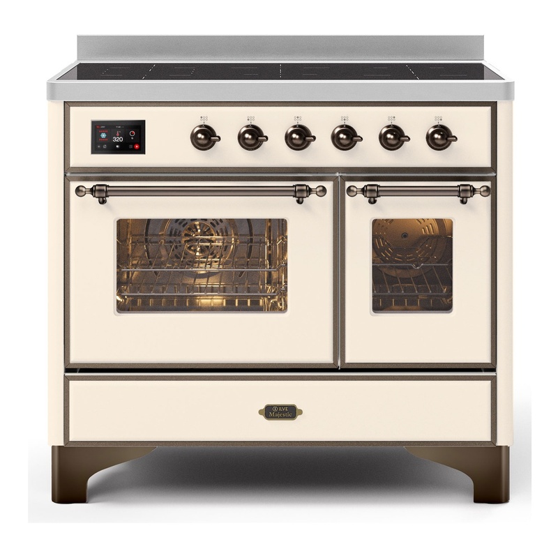 ILVE UMDI10NS3AWB Majestic II 40" Induction Range with 6 Elements, Booster Function, Bridge Control, Residual Heat Indicator (Triple Glass Door, Antique White, Burnished)