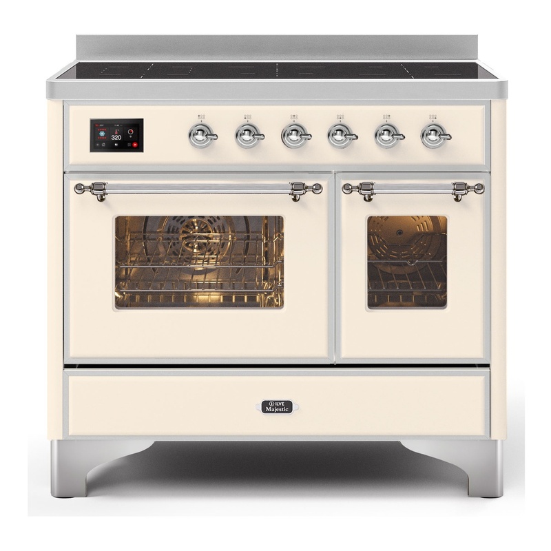 ILVE UMDI10NS3AWC Majestic II 40" Induction Range with 6 Elements, Booster Function, Bridge Control, Residual Heat Indicator (Triple Glass Door, Antique White, Chrome)