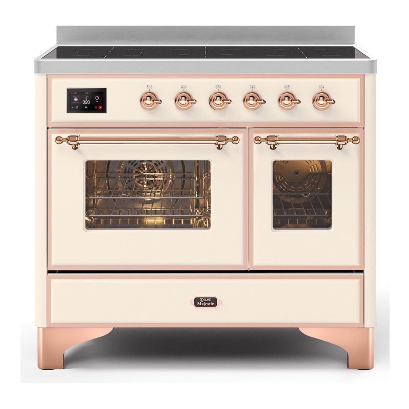 ILVE UMDI10NS3AWP Majestic II 40" Induction Range with 6 Elements, Booster Function, Bridge Control, Residual Heat Indicator (Triple Glass Door, Antique White, Copper)