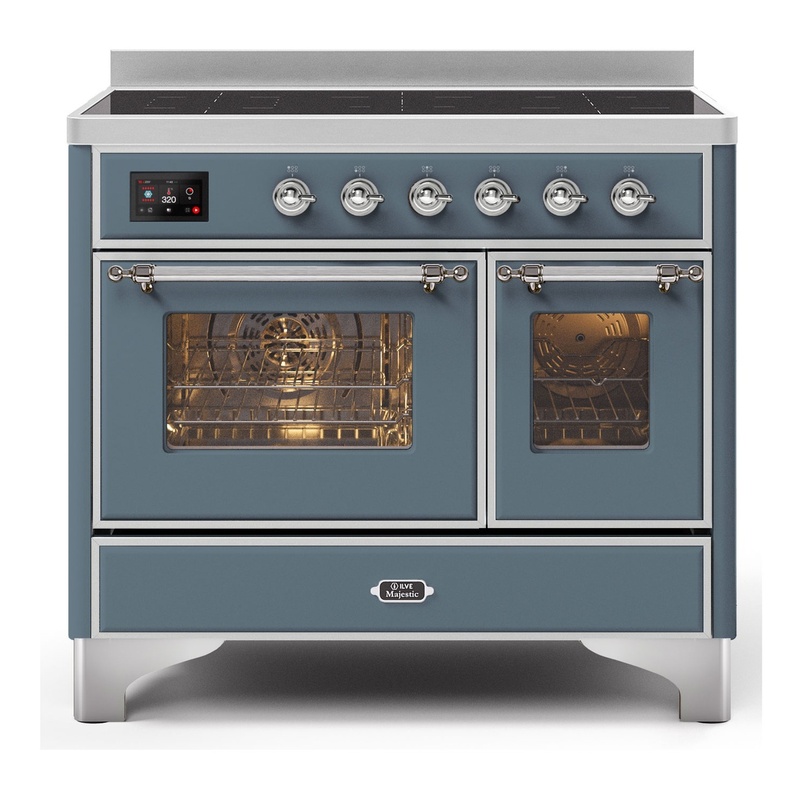 ILVE UMDI10NS3BGC Majestic II 40" Induction Range with 6 Elements, Booster Function, Bridge Control, Residual Heat Indicator (Triple Glass Door, Blue Grey, Chrome)