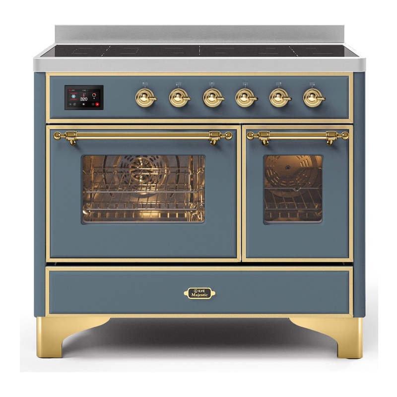 ILVE UMDI10NS3BGG Majestic II 40" Induction Range with 6 Elements, Booster Function, Bridge Control, Residual Heat Indicator (Triple Glass Door, Blue Grey, Brass)