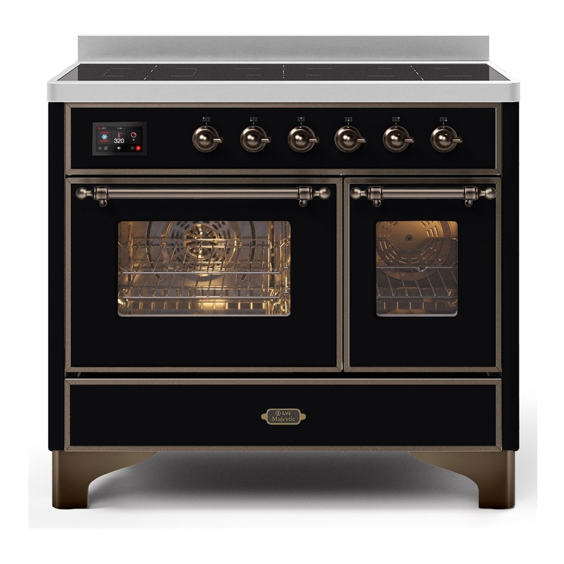 ILVE UMDI10NS3BKB Majestic II 40" Induction Range with 6 Elements, Booster Function, Bridge Control, Residual Heat Indicator (Triple Glass Door, Glossy Black, Burnished)