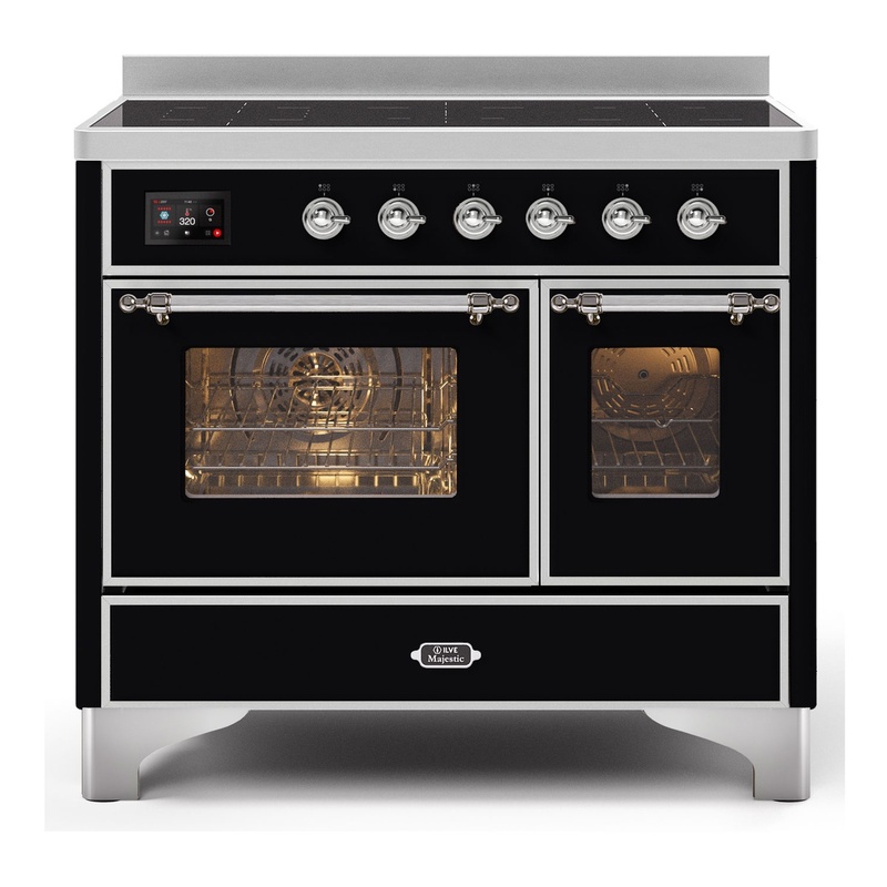 ILVE UMDI10NS3BKC Majestic II 40" Induction Range with 6 Elements, Booster Function, Bridge Control, Residual Heat Indicator (Triple Glass Door, Glossy Black, Chrome)