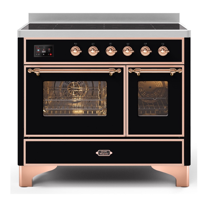 ILVE UMDI10NS3BKP Majestic II 40" Induction Range with 6 Elements, Booster Function, Bridge Control, Residual Heat Indicator (Triple Glass Door, Glossy Black, Copper)