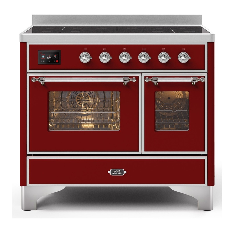 ILVE UMDI10NS3BUC Majestic II 40" Induction Range with 6 Elements, Booster Function, Bridge Control, Residual Heat Indicator (Triple Glass Door, Burgundy, Chrome)