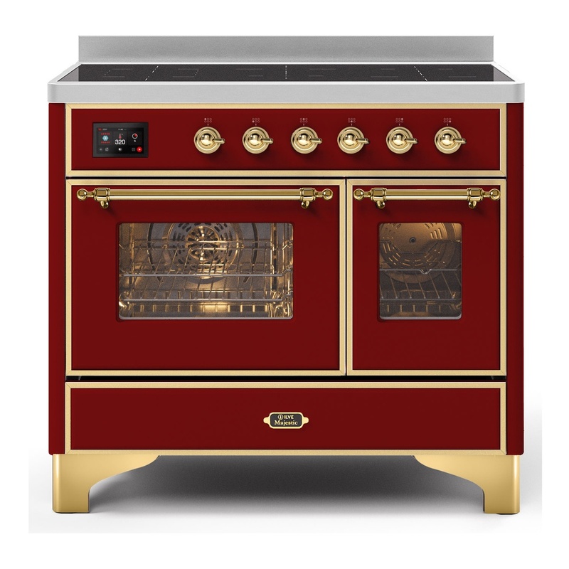 ILVE UMDI10NS3BUG Majestic II 40" Induction Range with 6 Elements, Booster Function, Bridge Control, Residual Heat Indicator (Triple Glass Door, Burgundy, Brass)