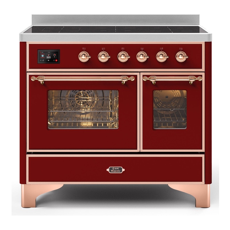 ILVE UMDI10NS3BUP Majestic II 40" Induction Range with 6 Elements, Booster Function, Bridge Control, Residual Heat Indicator (Triple Glass Door, Burgundy, Copper)