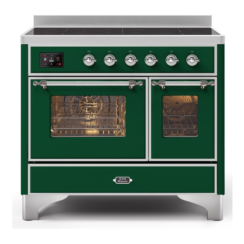 ILVE UMDI10NS3EGC Majestic II 40" Induction Range with 6 Elements, Booster Function, Bridge Control, Residual Heat Indicator (Triple Glass Door, Emerald Green, Chrome)