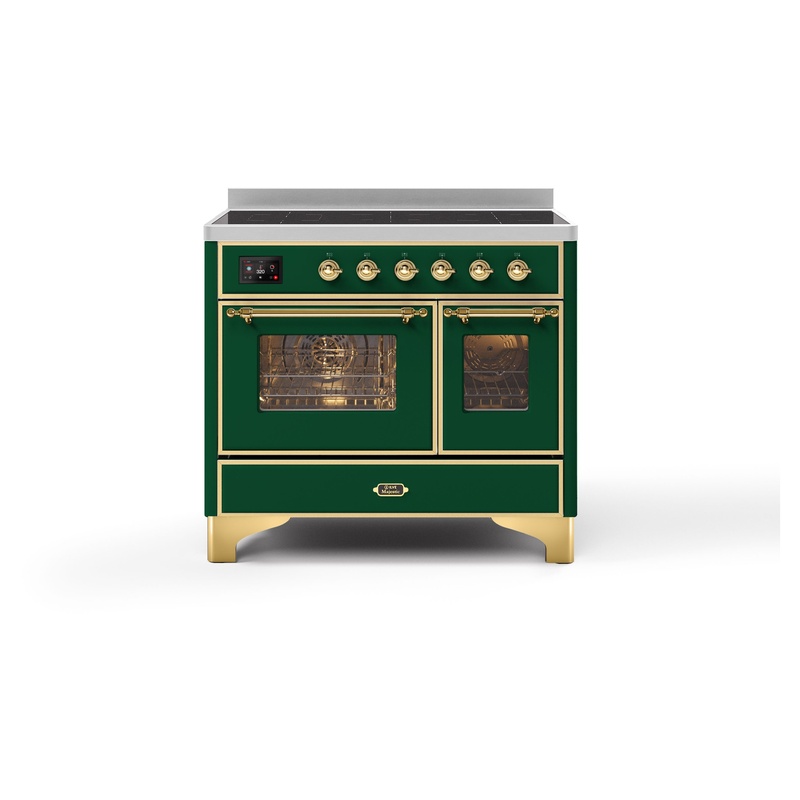 ILVE UMDI10NS3EGG Majestic II 40" Induction Range with 6 Elements, Booster Function, Bridge Control, Residual Heat Indicator (Triple Glass Door, Emerald Green, Brass)