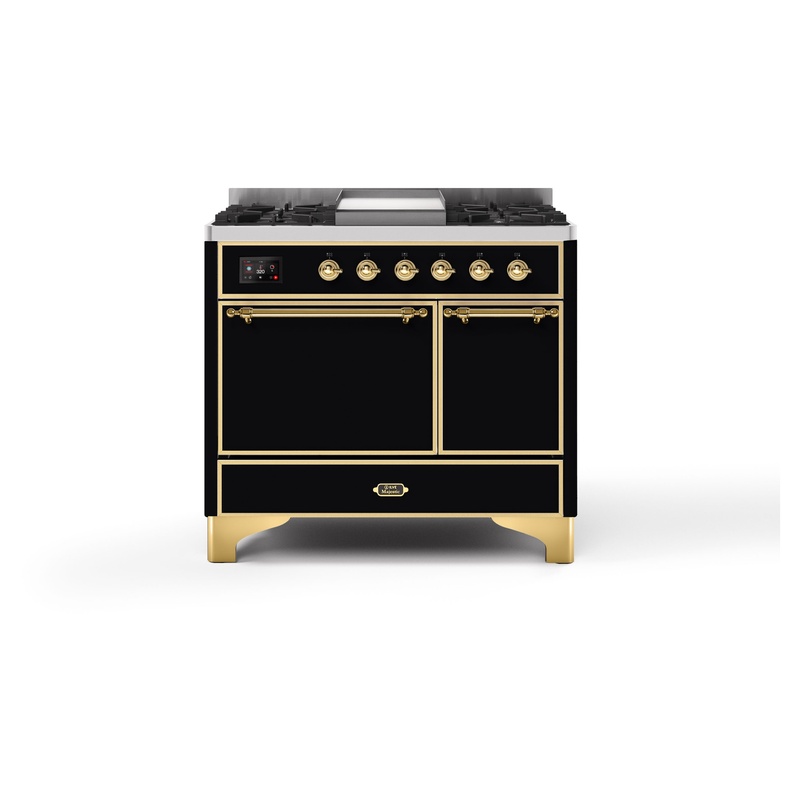 ILVE UMDI10QNS3BKG Majestic II 40" Induction Range (Solid Door, Glossy Black, Brass)