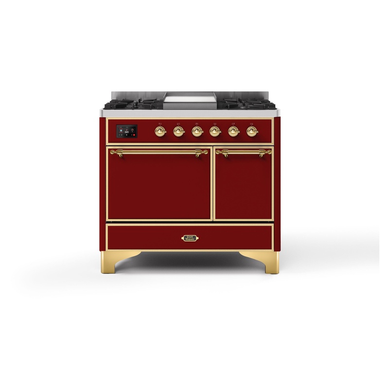 ILVE UMDI10QNS3BUG Majestic II 40" Induction Range (Solid Door, Burgundy, Brass)