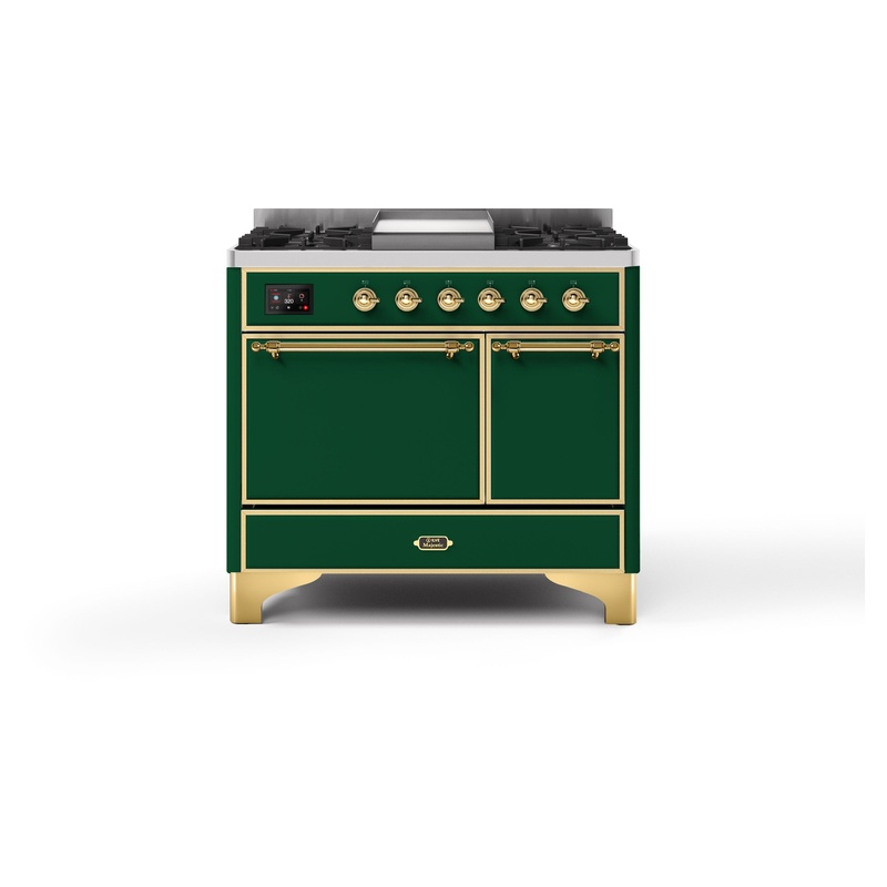 ILVE UMDI10QNS3EGG Majestic II 40" Induction Range (Solid Door, Emerald Green, Brass)