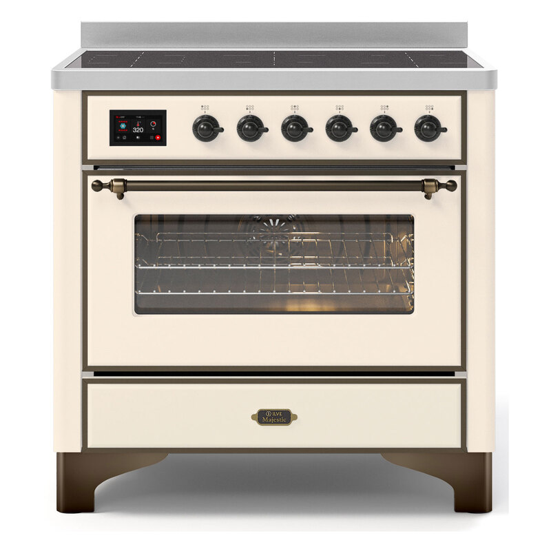 ILVE UMI09NS3AWB Majestic II 36" Induction Range (Triple Glass Door, Antique White, Burnished)