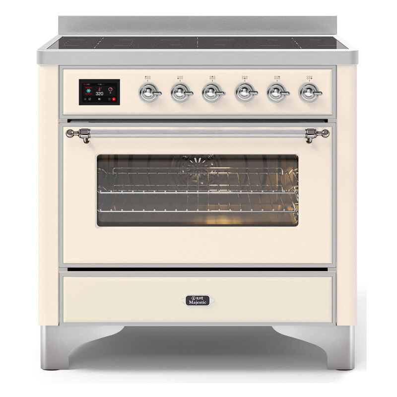 ILVE UMI09NS3AWC Majestic II 36" Induction Range (Triple Glass Door, Antique White, Chrome)