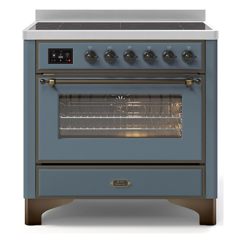 ILVE UMI09NS3BGB Majestic II 36" Induction Range (Triple Glass Door, Blue Grey, Burnished)