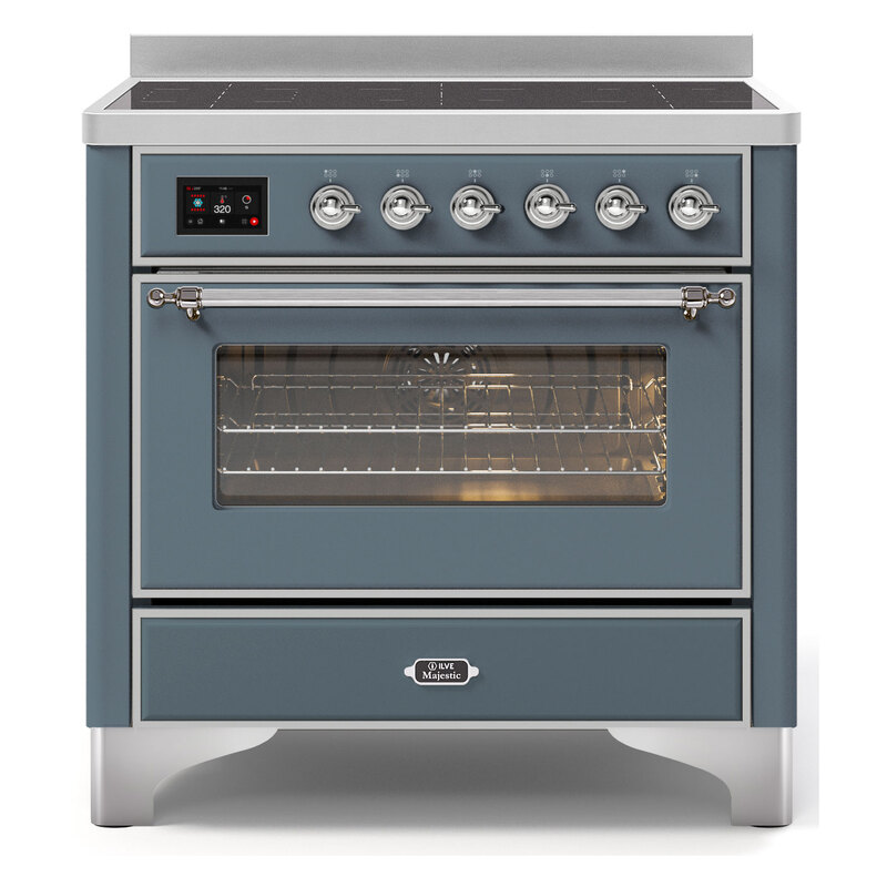 ILVE UMI09NS3BGC Majestic II 36" Induction Range (Triple Glass Door, Blue Grey, Chrome)