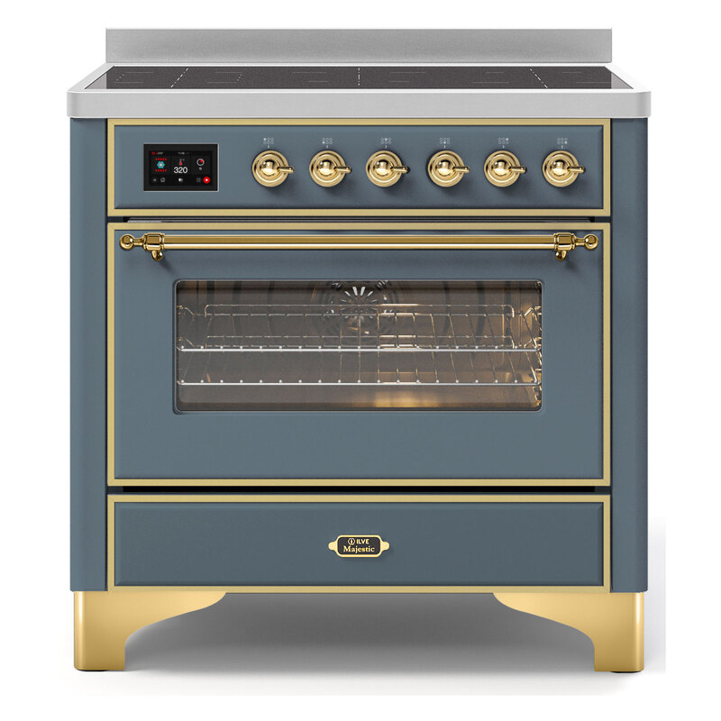 ILVE UMI09NS3BGG Majestic II 36" Induction Range (Triple Glass Door, Blue Grey, Brass)