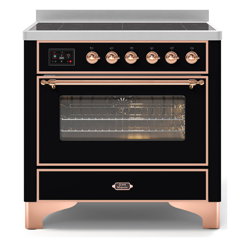 ILVE UMI09NS3BKP Majestic II 36" Induction Range (Triple Glass Door, Glossy Black, Copper)