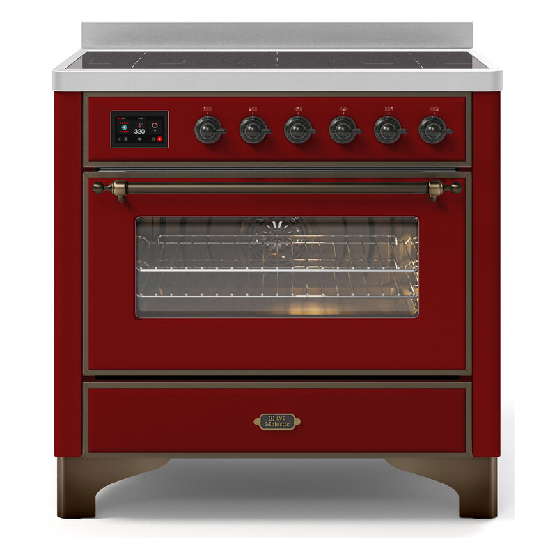 ILVE UMI09NS3BUB Majestic II 36" Induction Range (Triple Glass Door, Burgundy, Burnished)