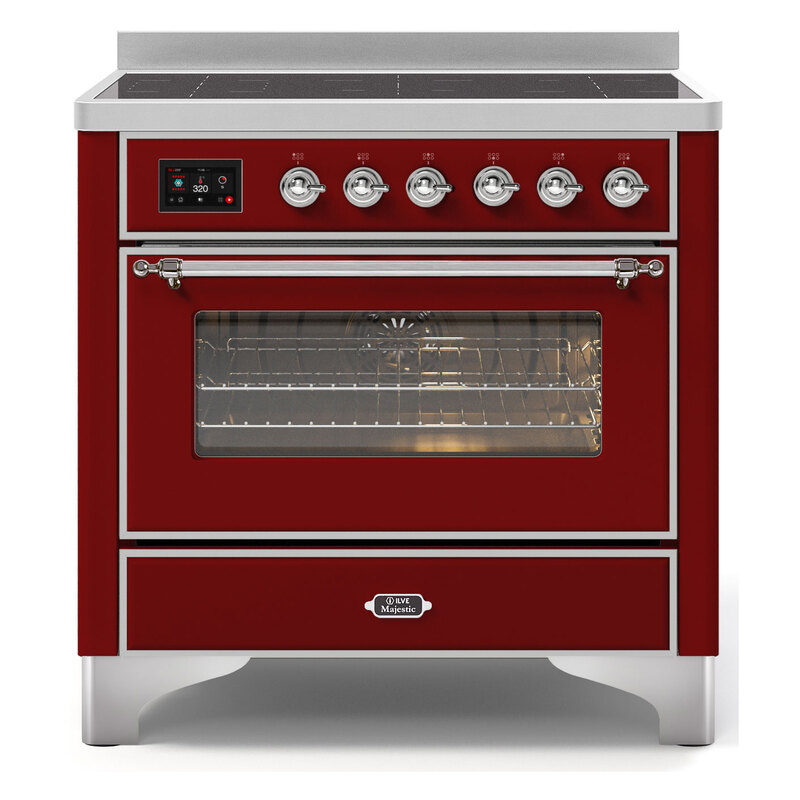 ILVE UMI09NS3BUC Majestic II 36" Induction Range (Triple Glass Door, Burgundy, Chrome)