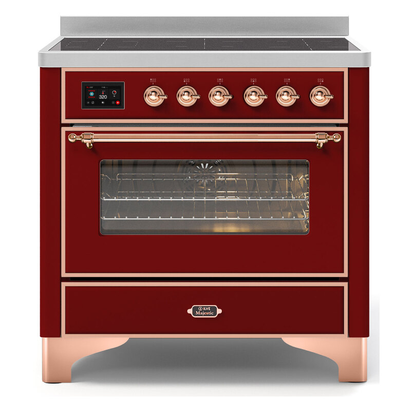 ILVE UMI09NS3BUP Majestic II 36" Induction Range (Triple Glass Door, Burgundy, Copper)