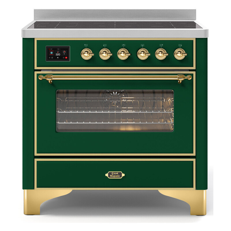 ILVE UMI09NS3EGG Majestic II 36" Induction Range (Triple Glass Door, Emerald Green, Brass)