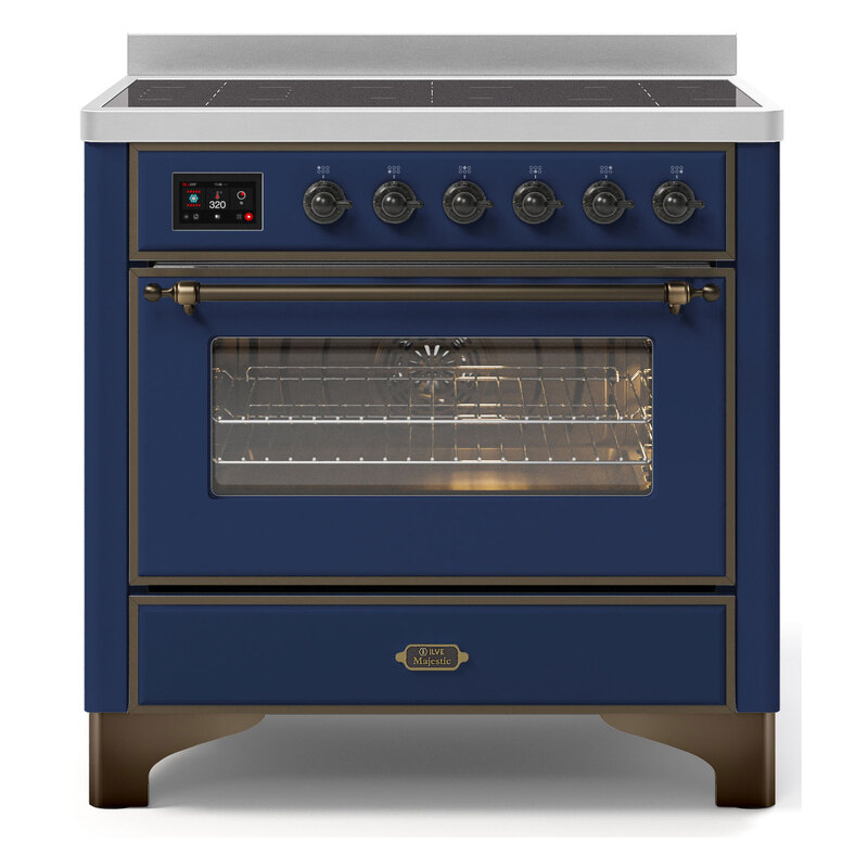 ILVE UMI09NS3MBB Majestic II 36" Induction Range (Triple Glass Door, Midnight Blue, Burnished)