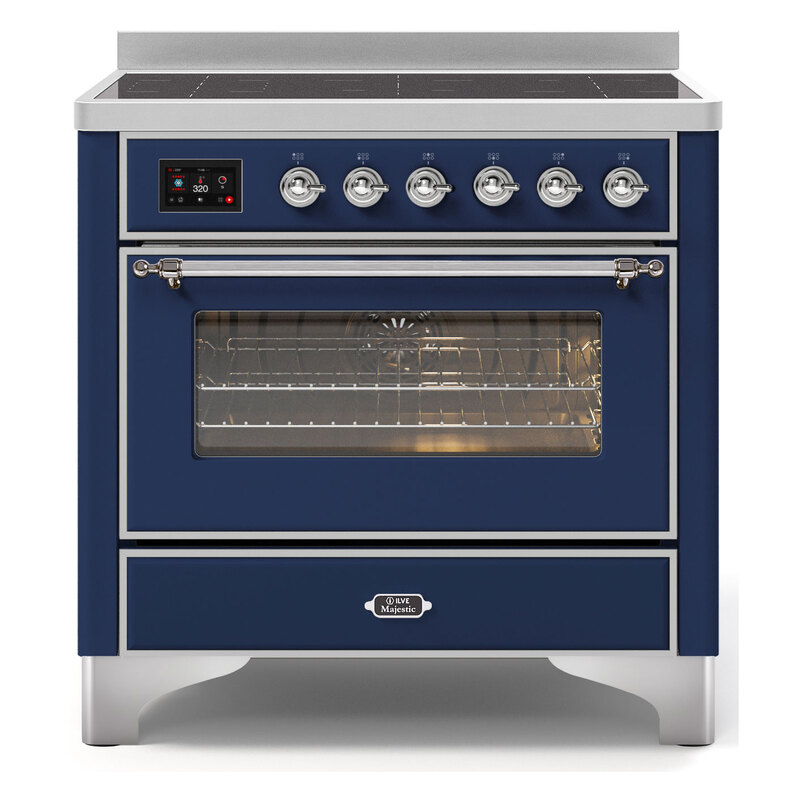 ILVE UMI09NS3MBC Majestic II 36" Induction Range (Triple Glass Door, Midnight Blue, Chrome)