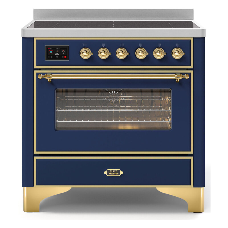 ILVE UMI09NS3MBG Majestic II 36" Induction Range (Triple Glass Door, Midnight Blue, Brass)