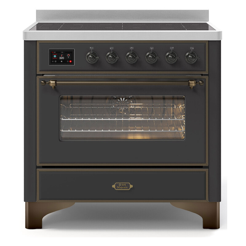 ILVE UMI09NS3MGB Majestic II 36" Induction Range (Triple Glass Door, Graphite Matte, Burnished)