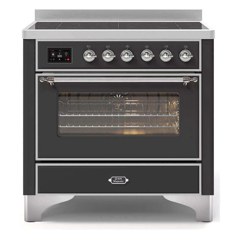 ILVE UMI09NS3MGC Majestic II 36" Induction Range (Triple Glass Door, Graphite Matte, Chrome)