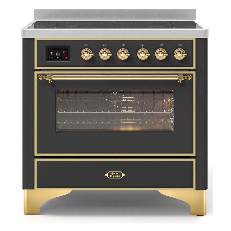 ILVE UMI09NS3MGG Majestic II 36" Induction Range (Triple Glass Door, Graphite Matte, Brass)